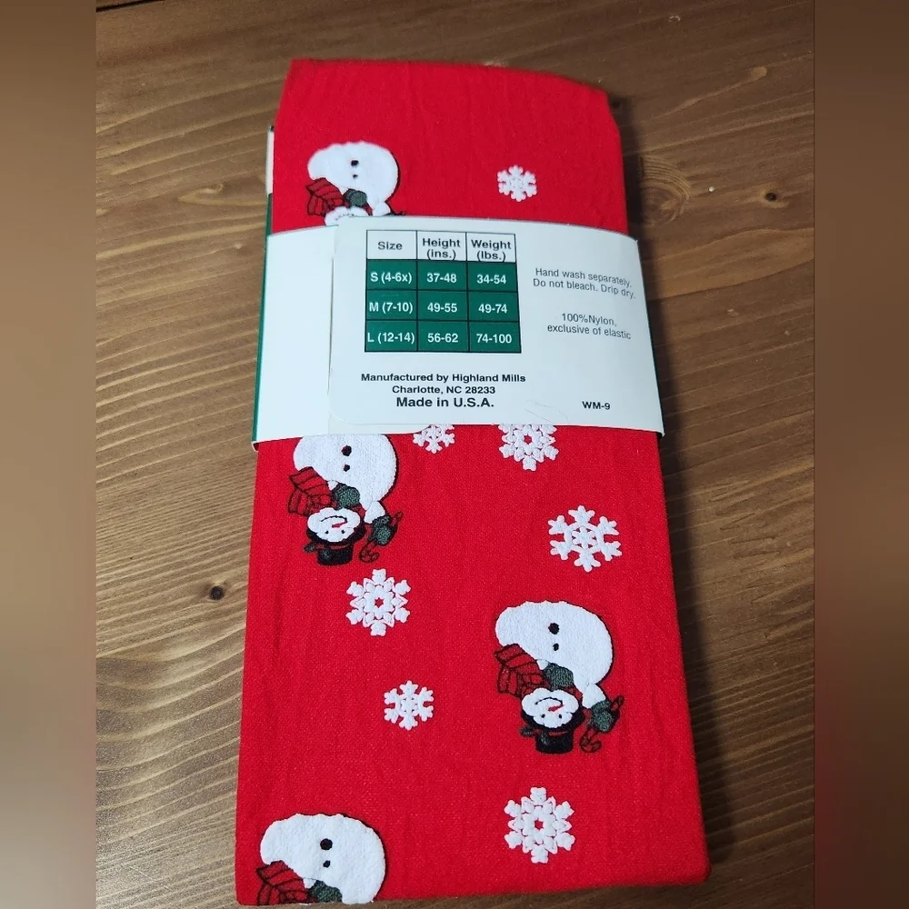 Holiday Time Red Vintage Christmas Girls Tights with Snowman and Snowflakes